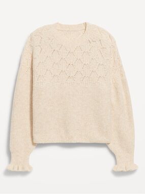Women’s Cream Loose Crew-Neck Cropped Sweater